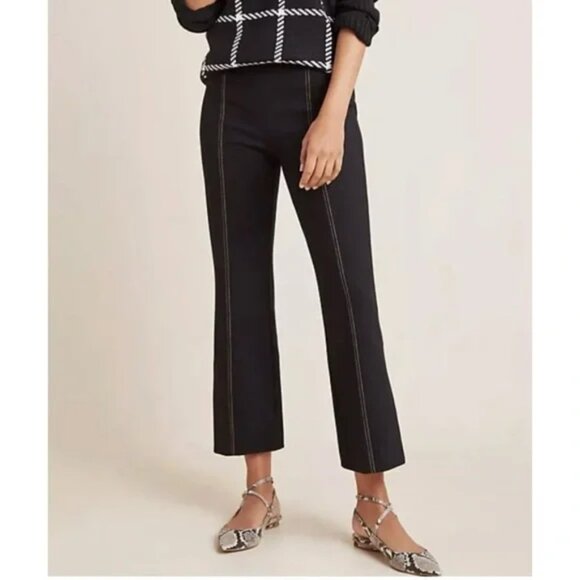 Anthropologie Essential Crop Flare Pants Size Small Black Pull On Work Office - Picture 1 of 10